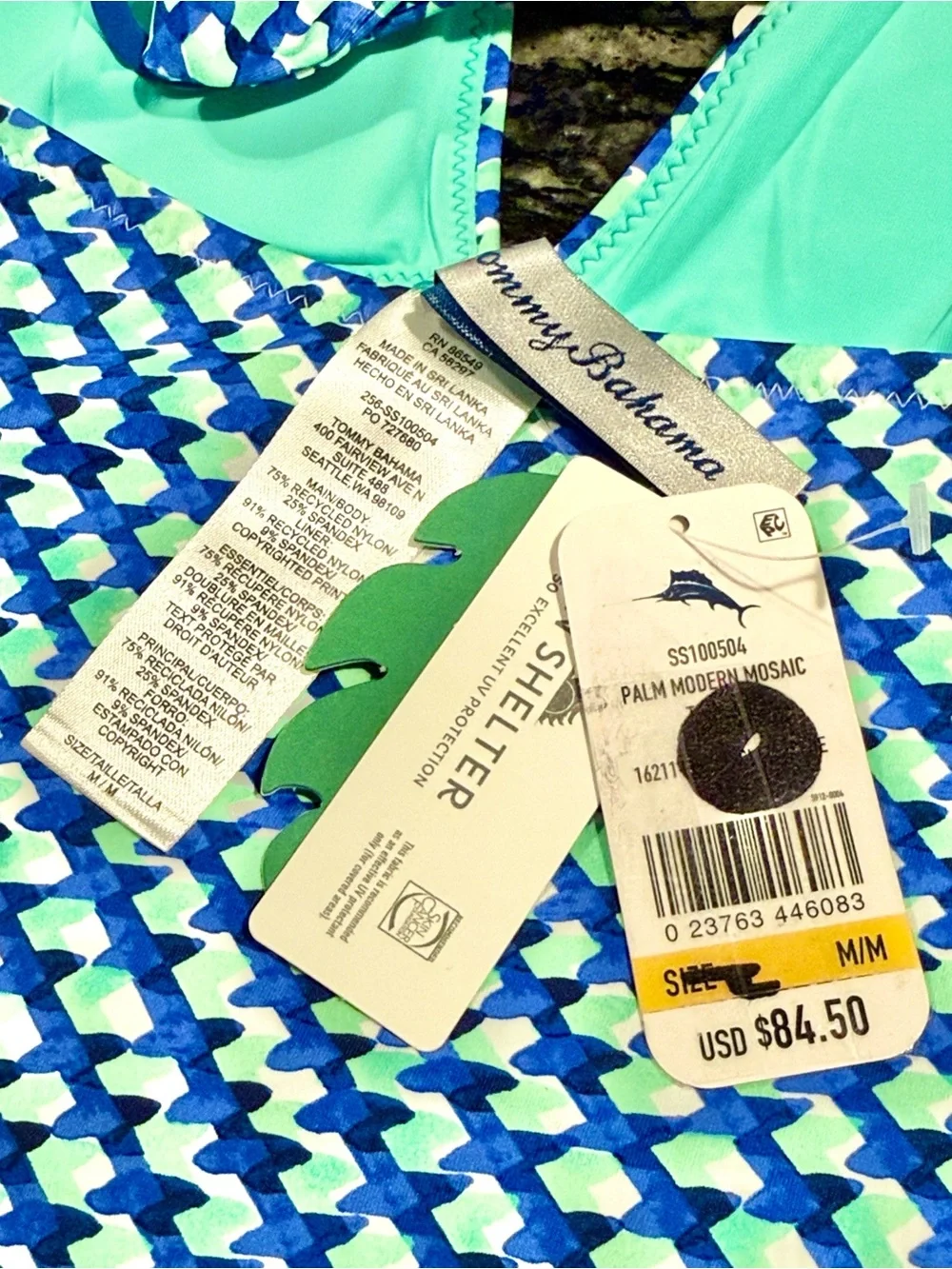 Tommy Bahama Palm Modern Mosaic Pool Ring Tankini Top